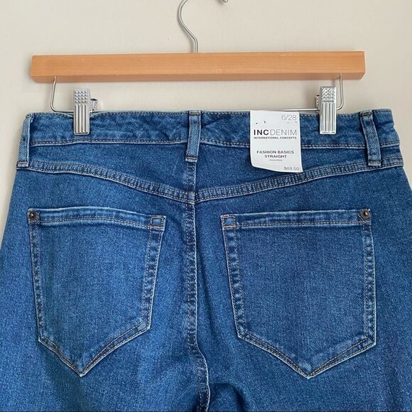 INC Women 6 / 28 High Rise Straight Leg Jeans Medium Wash Button Fly Ankle - Picture 8 of 8
